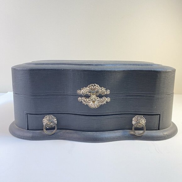 Antique Other - Antique Victorian Era Vanity Ebony and Silver Dresser In Leather Box